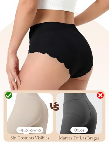 Hellomamma Women's High Seamless Panties: Invisible Soft Microfiber Elastic Panties with Wavy Edge Underwear Full Coverage Tagless for Yoga and Daily Lot of 5