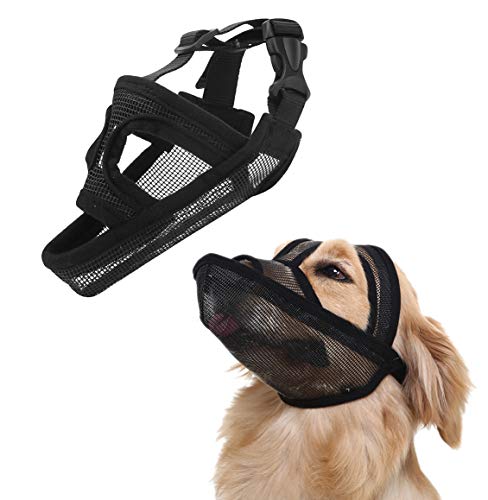 Crazy Felix Nylon Dog Muzzle for Small Medium Large Dogs, Air Mesh Breathable and Drinkable Pet Muzzle for Anti-Biting Anti-Barking Licking (S, Back-Masked)