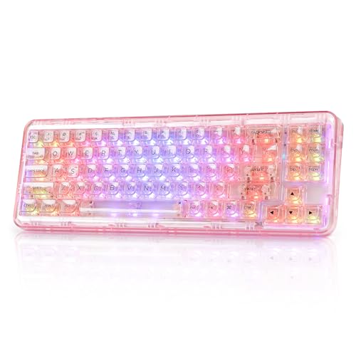 YUNZII X71 Transparente Mechanische Tastatur mit transparenten Tastenkappen,BT5.0/2.4G/USB-C Kabelgebundene Tastatu 68% Layout,kabellose RGB-Tastatur