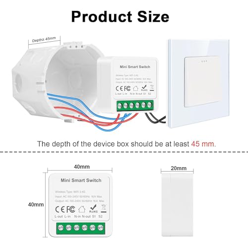 Redare Alexa wifi smart switch module,Mini Smart Relay Switch,16A Universal Breaker Timer Switch Works with Alexa/Google Home Assistant,Voice Control,Timer Function (Tuya 1 Gang, 6 pack)