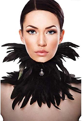 Homelix Gothic Black Natural Feather Cape Shawl with Choker Collar (Black Feather-05)