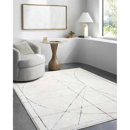 Livabliss x Galey Alix Architect V Modern Geometric Area Rug, 9’2″ x 12′ (9′ x 12′), Ivory/Black Geometric