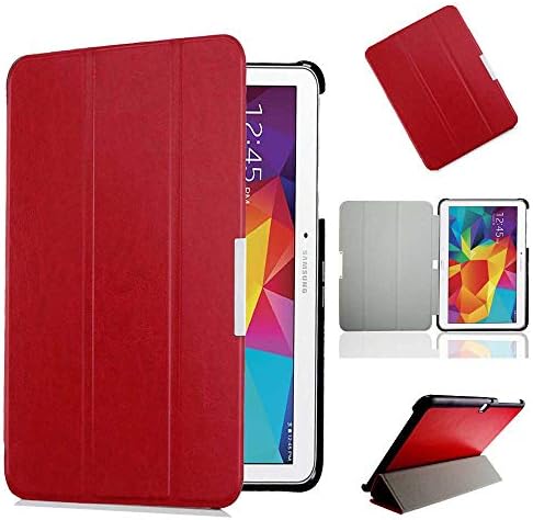 Motoor Designed Samsung Galaxy Tab 4 10.1 Tablet Case with Premium PU Triple Folding Bracket Smart Sleep/Wakeup Magnetic Closure Apply to SM–T530 T531 T535 (Red)