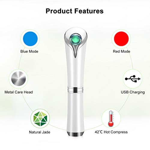 Eye Massager Wand with 42℃ Heat & Sonic Vibration for Dark Circles, Puffiness and Eye Fatigue, Anti-wrinkle, USB Rechargeable Facial Massager Skin Care Device,White【 FDA Approved】