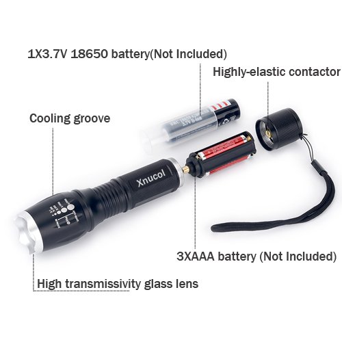 LED Flashlight,Xnucol Ultra Bright Multifunction Focus Adjustable Flashlight For Outdoor Sport Explore Home Lighting Car Emergency Escape Window Breaker and Survival Torch (Silver)