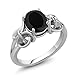 Gem Stone King 925 Sterling Silver Black Onyx Engagement Ring For Women (2.60 Cttw, Gemstone Birthstone, Oval 9X7MM Available In Size 5,6,7,8,9)