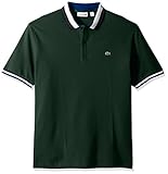 Lacoste Men's Short Sleeve Semifancy with Textured Stripe Collar Slim Polo, Green/Sapphire Blue, 6