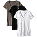 Clementine Apparel Women's Deep V Neck Tee (Pack of 3), Black/White/Warm Grey, Medium