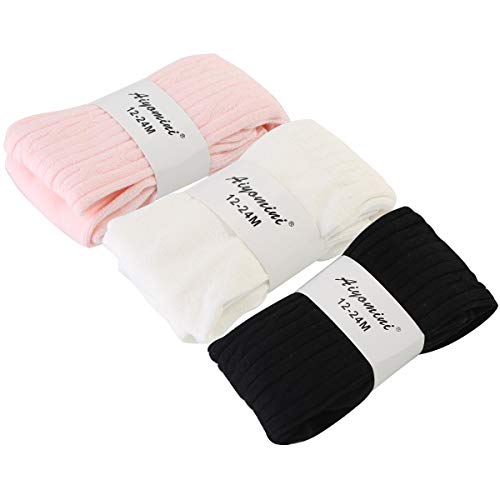 3 Pack Newborn Baby Leggings Cotton Seamless Baby Tights Toddler Infant Footed Stocking Pantyhose for Baby Boys Girls (6-12 Months, White Pink Black)