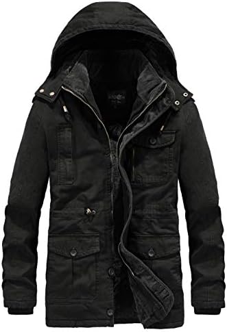Heihuohua Men's Winter Warm Parka Jacket Military Fur Lined Coat with Fur Hood