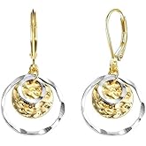 StyleJella Hypoallergenic Bohemian Disc Leverback Dangle Earrings for Women - Gold/Silver Two-Tone Circle Flat Hammer Pattern Fashion Jewelry Gifts Hammered Drop Earrings