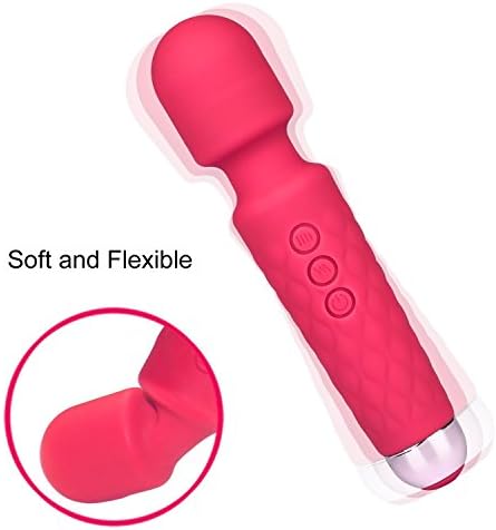 Cordless Wand Massager, PPW Handheld Massager for Neck and Back with 20 Modes and 8 Power Speeds, Wireless Rechargeable Waterproof Silicone Massager Rose