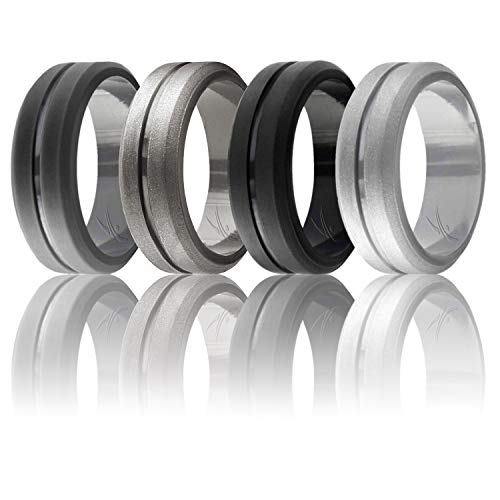 ROQSilicone Rubber Wedding Ring for Men, Comfort Fit, Men's Wedding Band, Breathable Rubber Engagement Band, Engraved Middle Line and Dome Solid, Multi Packs, Multi Colors