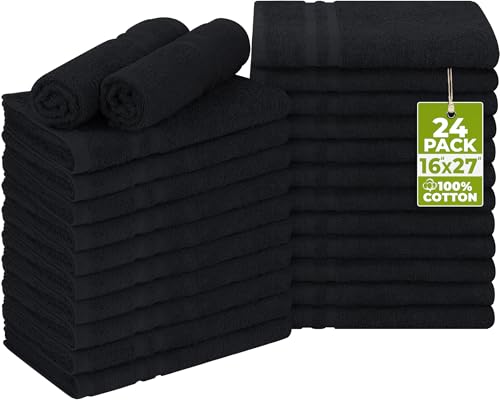 Utopia Towels - Cotton Bleach Proof Salon Towel (16x27 inches) - Bleach Safe Gym 100% Cotton Hand Towel (24 Pack, Black)