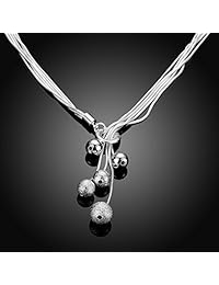 ISAACSONG.DESIGN - Juego de collar y pendientes de plata de ley con cuentas y borla en forma de Y para novia, boda y mujer