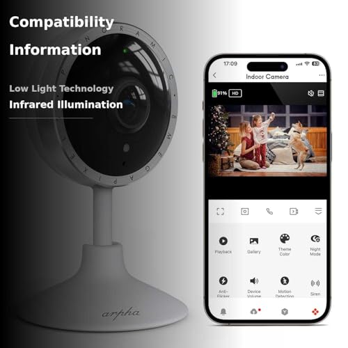 ARPHA 4K Indoor Security Camera, WiFi Pet Camera for Home Security with PIR Human Detection, Sound Detection, Night Version Two-Way Talk, Support TF Card & Cloud Storage