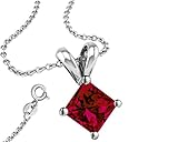 Red Synthetic Ruby Cubic Zirconia Necklace Pendant with 18 Inch Rolo Chain in 925 Sterling Silver