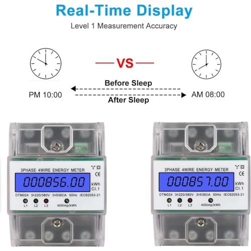 LiebeWH Medidor de Potencia Trifásico Pantalla LCD Digital Medidor de Energía 220/380V 5-80A