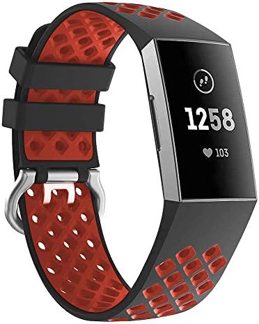 DEKER Sport Bands Compatible for Fitbit Charge 3 Bands Charge 3 SE Fitness Tracker Women Men, Breathable Holes Silicone Smart Watch Strap Small Large Accessories Wristbands