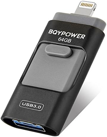 iOS USB Flash Drives for iphone 64GB [3-in-1] Lightning OTG Jump Drive, BQYPOWER External Micro USB Memory Storage Pen Drive, Encrypted Flash Memory Stick for iPhone, iPad, Android and PC (Black)