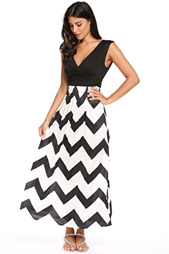 HOTOUCH Women's Nursing Breastfeeding Dress Sexy Sleeveless Empire Chevron Striped Maxi Long Dress