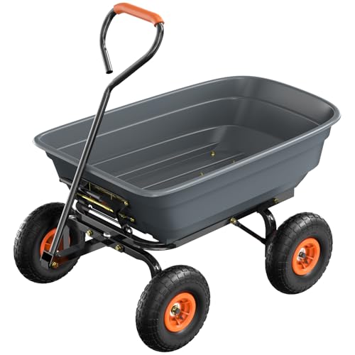 VINGLI Dump Cart Wagon, 440LBS Quick-Release Dump Wheelbarrow, All-Terrain 10" Tires Garden
