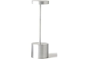 JALVDE Cordless Table Lamps Rechargeable - Outdoor Waterproof LED Table Light Portable 5000mAh Battery Operated Lamp 3 Color Stepless Dimming with Memory Function for Restaurant Dining Patio (Silver)