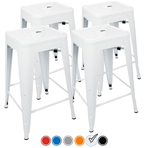 24” Counter Height Bar Stools,! (WHITE) by UrbanMod, [Set Of 4] Stackable, Indoor/Outdoor, Kitch ...