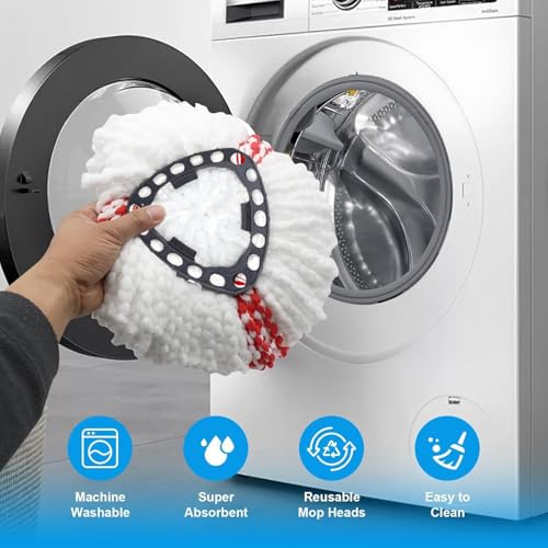 Spin Mop Head Replacement Compatibility with Vileda All Turbo System, 2 Microfiber Mop Refill+1 Handle+1Base+1 Cleaning Brush Comb, Shower Floor Scrubbing Brush Replace Head Deck Scrubber