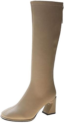 Amazon Srfk ロングブーツ レディース 長靴 高筒ブーツ ニーハイブーツ ローヒール ストレッチ ロング ブーツ フラット チャンキーヒール 7cm シンプル 美脚 太ヒール ハイヒール カジュアルシューズ 通学 Srfk ブーツ ブーティ