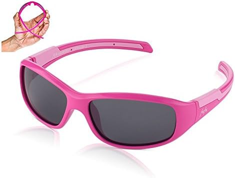 TAC Polarized Sunglasses Sports Glasses for Kids and Teens Boys and Girls 3-8 Rose red and Pink with Grey Lenses