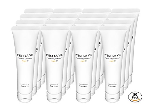 50 Bulk Pack - Hydrating Conditioner + Argan Oil By C'EST LA VIE - 40ml / 1.35 fl oz - Travel Guest & Hotel Amenities - Individual Tubes in Eco Responsible Packaging. Paraben & Cruelty Free (White)