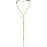 COLORFUL BLING Minimalist Dainty Gold Y Long Twisted Snake Chain Layered Choker Necklace for Women Punk Hip Hop Jewelry