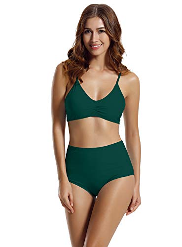 zeraca Women's Plus Size High Waisted Bottom Halter Racerback Bikini Swimsuits (FBA) (X-Large / 18, Everglade Green) - Thumbnail 2