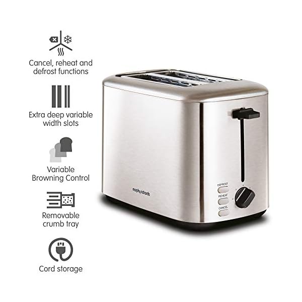 Morphy Richards 222067 Brushed Equip 2 Slice Stainless Steel Toaster, 800 W, Brushed