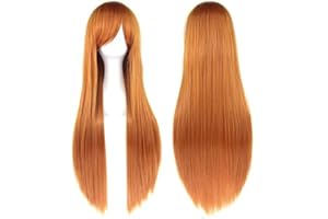 IMISSU 80cm Long Straight Natural Hair Cosplay Wigs with Bangs Colorful Halloween Costume Party Wig for Girl (Orange)