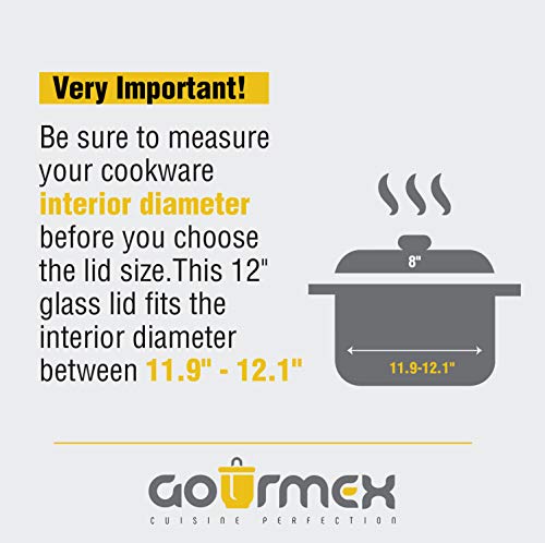 GOURMEX Tempered Glass Cookware Lid with Stainless Steel Rim and Black Handle to Fit Pots, Frying Pans and Skillets, Equipped with Vent Hole, Dishwasher and Oven Safe, Heat Resistant (12 Inc) - Thumbnail 4