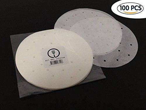 # 1 Best Perforated Parchment Paper Liners - 100 Per Pack – Suitable for Bamboo Steaming Baskets - Air Fryers & Great for Cooking, Baking all Foods – Non Stick – 9 inches - Eco Friendly