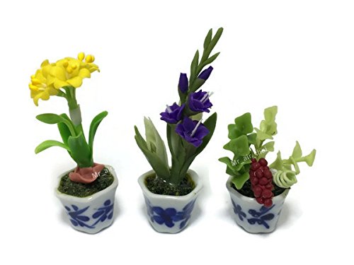 3pc Miniature Flower Clay Dollhouse Fairy Garden Mini Plant Trees Ceramic Paint Furniture Bundles Artificial Flowers Tiny Orchid #059