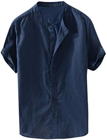 UROSA Men's Summer Solid Color Cotton Button Short Sleeve Stand Collar Shirt Casual Tops Blouse 2019