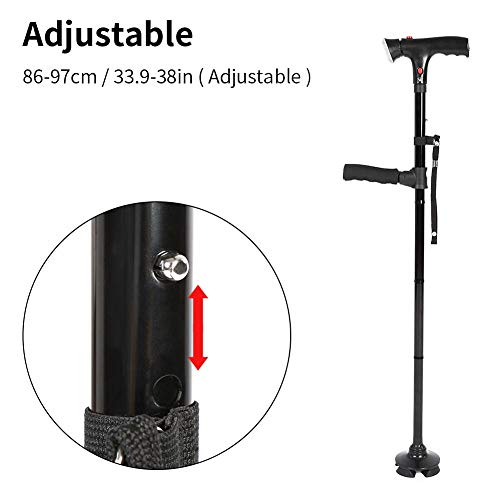 Folding Walking Cane with LED Light and Cushion Handle, Lightweight Adjustable Portable Aluminum Walking Stick Aid with Flashlight for Men Women Senior (Black)