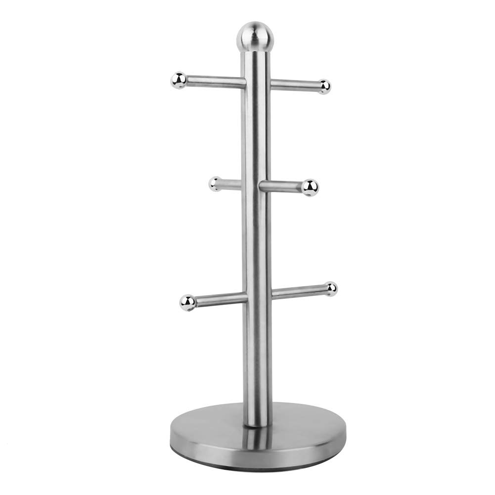 Mug Tree, Stainless Steel Coffee Tea Mug Tree with 6 Hooks, Standing Display Coffee Mug Rack Metal Mug Holders for Home Kitchen Restaurant - Silver