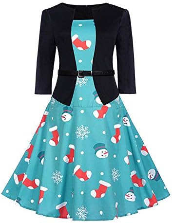 Womens Christmas Dresses LILICAT Ladies 3/4 Sleeve Santa Novelty Stocking Xmas Swing Plus Size Ladies Vintage Christmas Evening Party Swing Dress