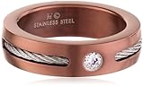 Men's Stainless Steel Cable Ring with Cubic Zirconia Accent and Brown Plating