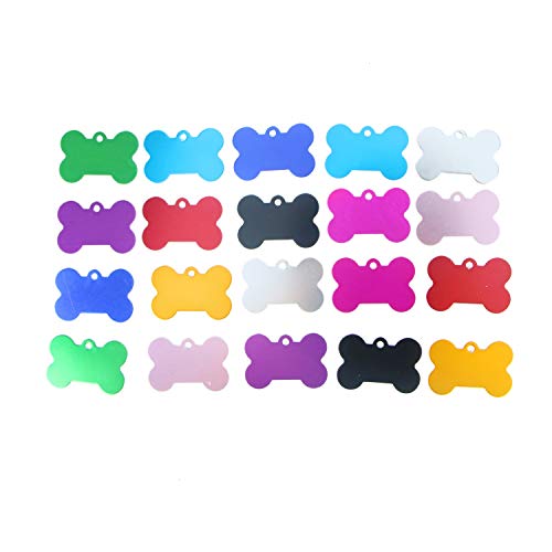 Monrocco 20pcs Aluminum Alloy Pet ID Tag Bone Shape Double Sided Dog Cat Pet Name Phone Number Tag (Random Color)