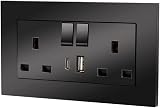 CNBINGO 5 Pack Double Switched Power Socket with Dual USB Type A C Black 13A view 7