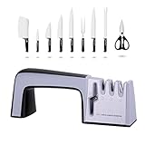 Tenghebao Knife Sharpener, Scissor Sharpener, 4 in 1 Diamond Coated & Fine Ceramic Rod Knife Shears and Scissors Sharpening SystemStainless Steel Blades made with Tungsen Steel and EZ Grip Handle