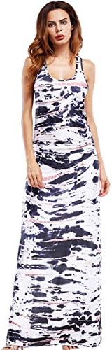 Arctic Cubic Sleeveless Racerback Black White Tie Dye Gradient Color Long Maxi A-Line Column Beach Tank Dress XL