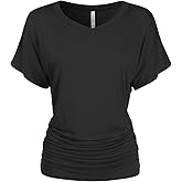 danibe Women's Short Sleeve V-Neck Casual Dolman Top with Side Shirring (S-XXL)
