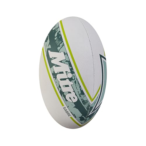 Mitre Sabre D4P Rugby-Ball | Extrastarkes Futter | Volle Gewicht | Sehr beliebt Rugbyball, Weiß/Mint/Limette, 5 3